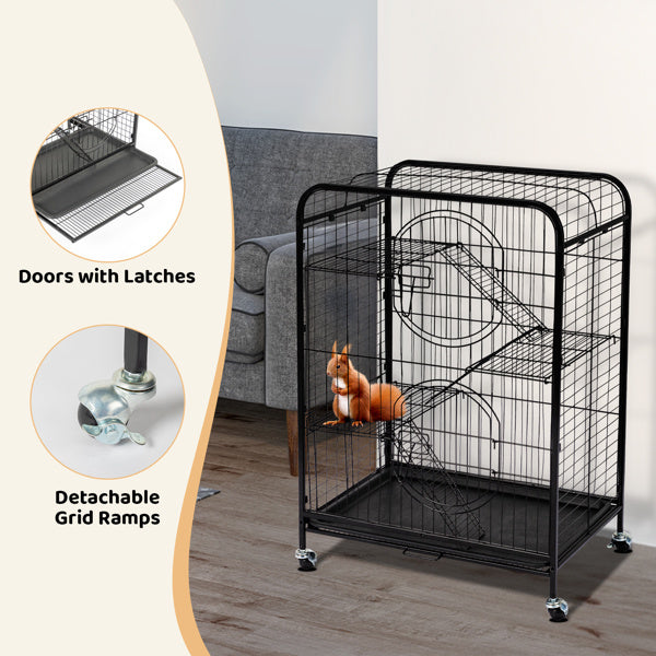 64x43X93cm Assembled Square Tube Iron Wire Black Cat And Dog Cage