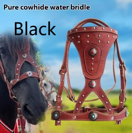 Horse Halter Pure Cowhide Equipment Dragon Cover Metal Buckle Elegant