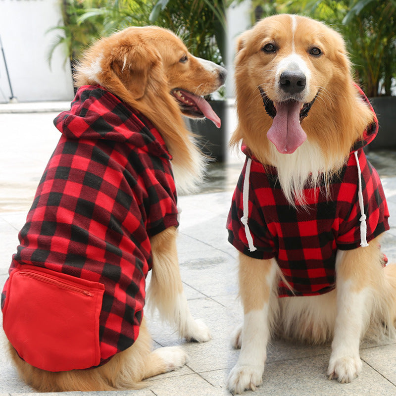 Plaid Zipper Pocket Dog Cat Pet Clothes Sweater