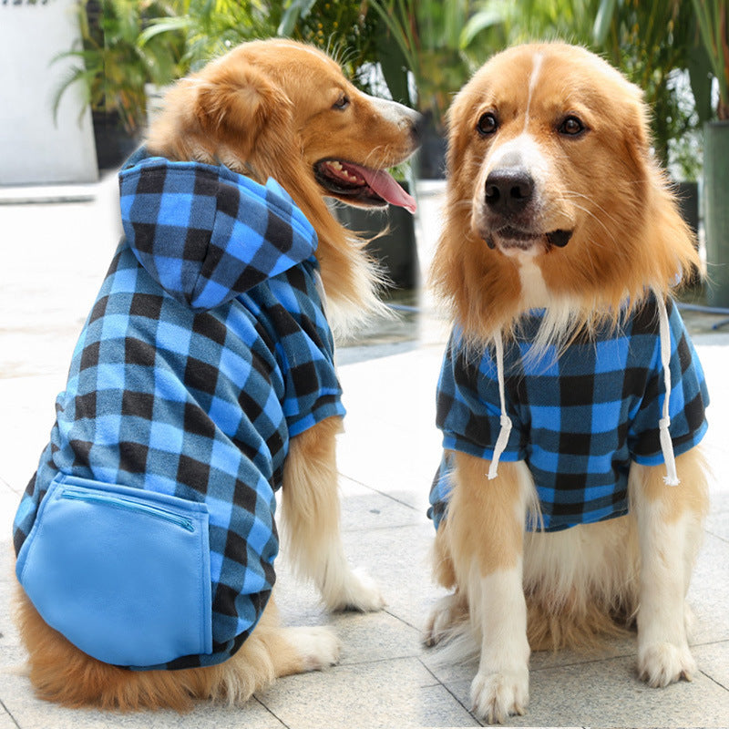 Plaid Zipper Pocket Dog Cat Pet Clothes Sweater