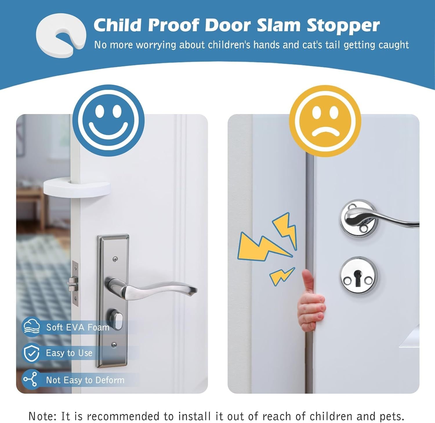 Cat Door Latch And Door Stopper Adjustable Cat Door Strap Soft Foam Door Pinch Guard Keep Dogs And Children Out Of Litter Box Cat Feeder No Need For Cat Door And Cat Gate