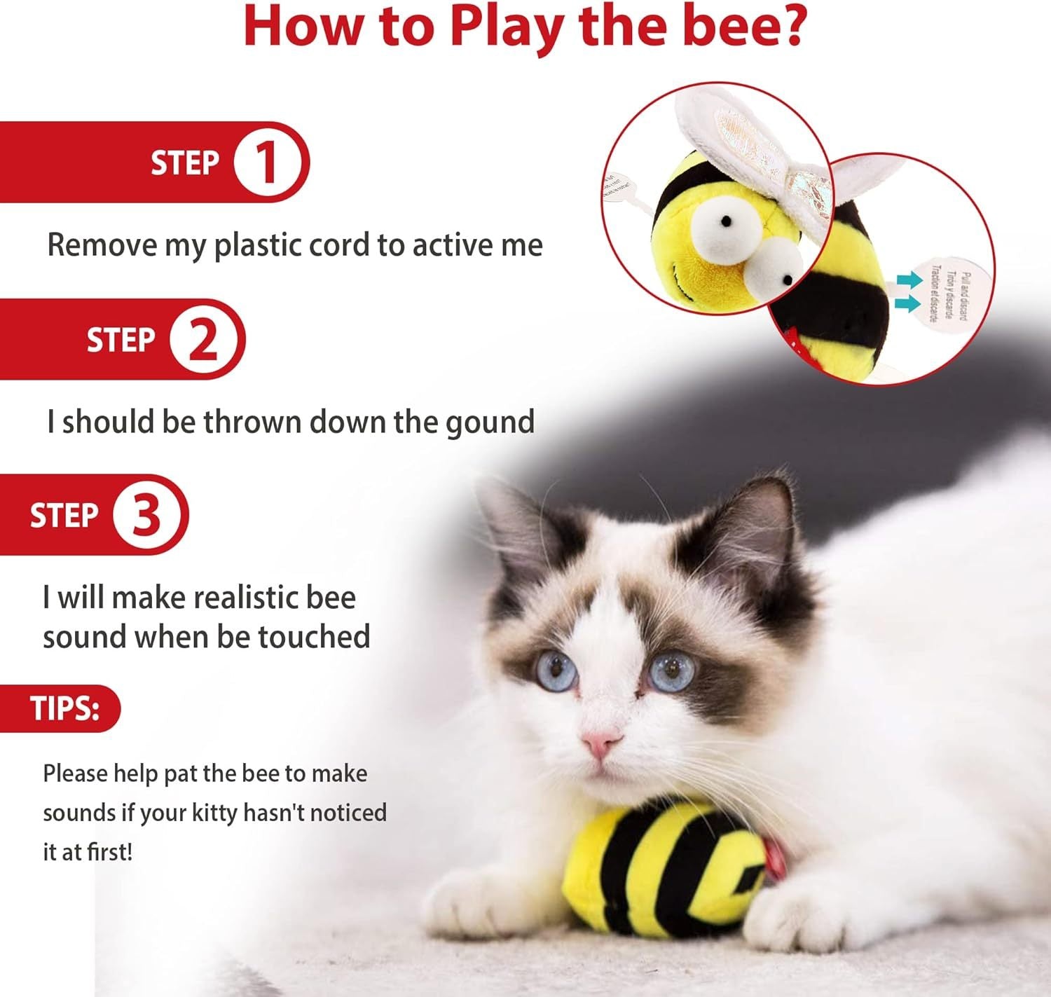 Chirpy Bee Sound Toy For Cats Interactive Squeaking Cat Toys Melody Chaser Play And Squeak Kitten Toy For Boredom