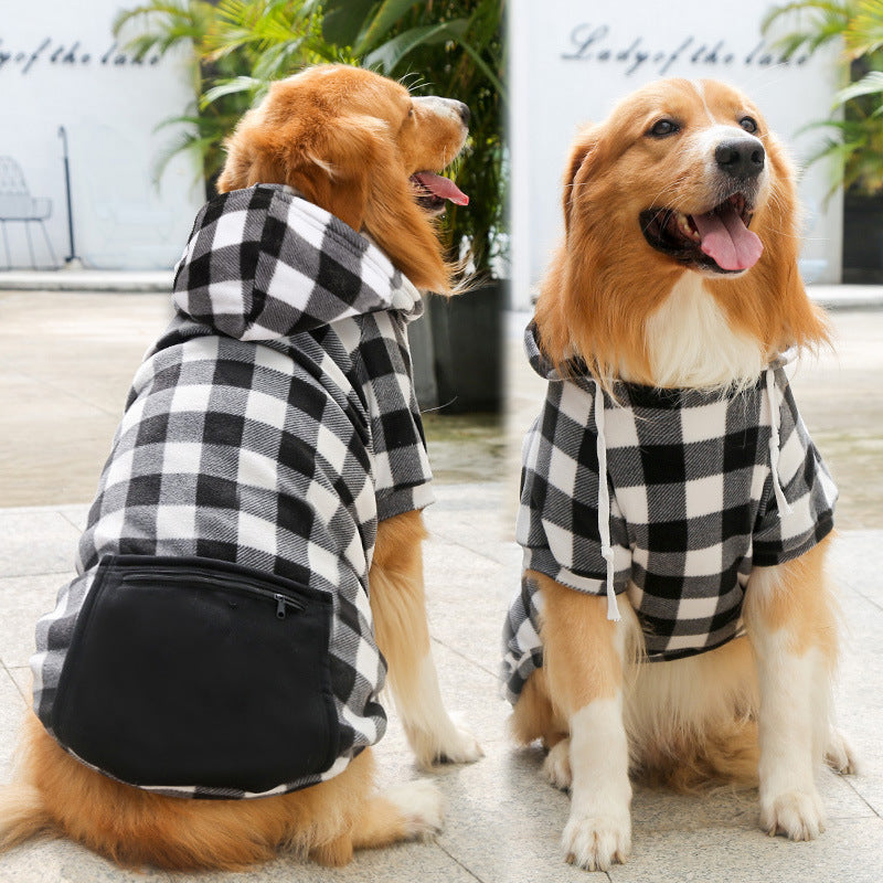 Plaid Zipper Pocket Dog Cat Pet Clothes Sweater