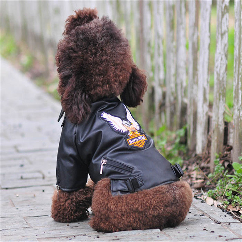 Pet Small Dog Sticker Embroidered Eagle Leather Jacket