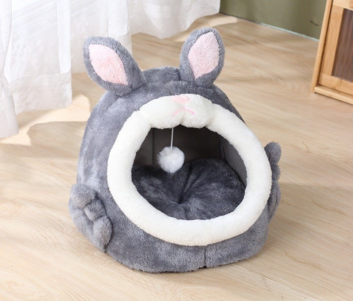 Bejirog Pink Screaming Rabbit Cat Nest Autumn And Winter Semi-closed Cat House