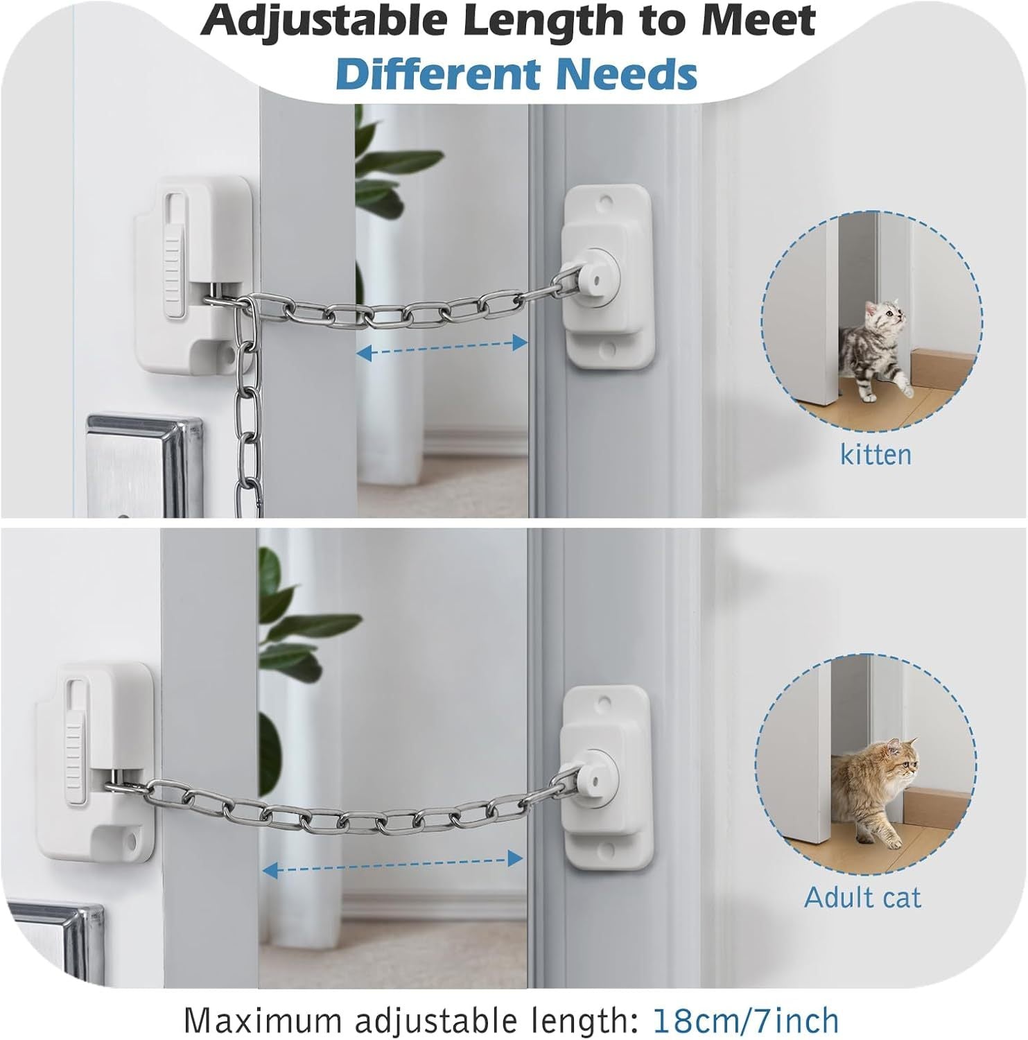 Cat Door Latch And Door Stopper Adjustable Cat Door Strap Soft Foam Door Pinch Guard Keep Dogs And Children Out Of Litter Box Cat Feeder No Need For Cat Door And Cat Gate