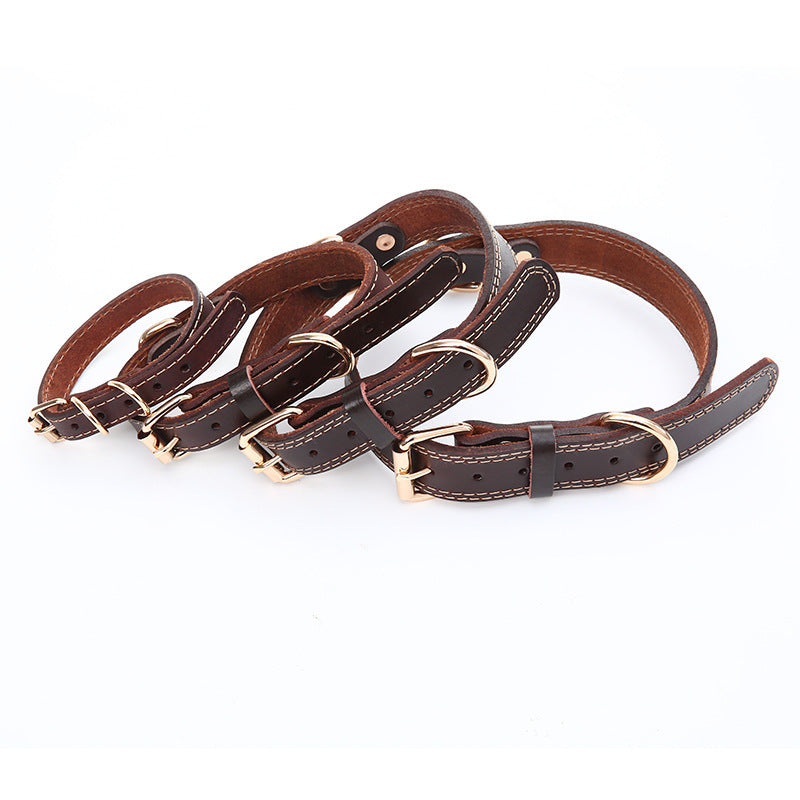 Pet Top Layer Cowhide Leather Neck Ring