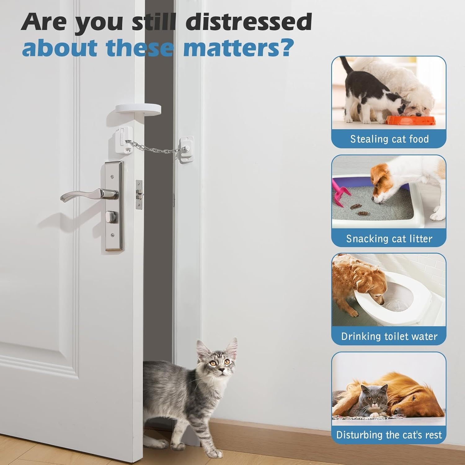 Cat Door Latch And Door Stopper Adjustable Cat Door Strap Soft Foam Door Pinch Guard Keep Dogs And Children Out Of Litter Box Cat Feeder No Need For Cat Door And Cat Gate