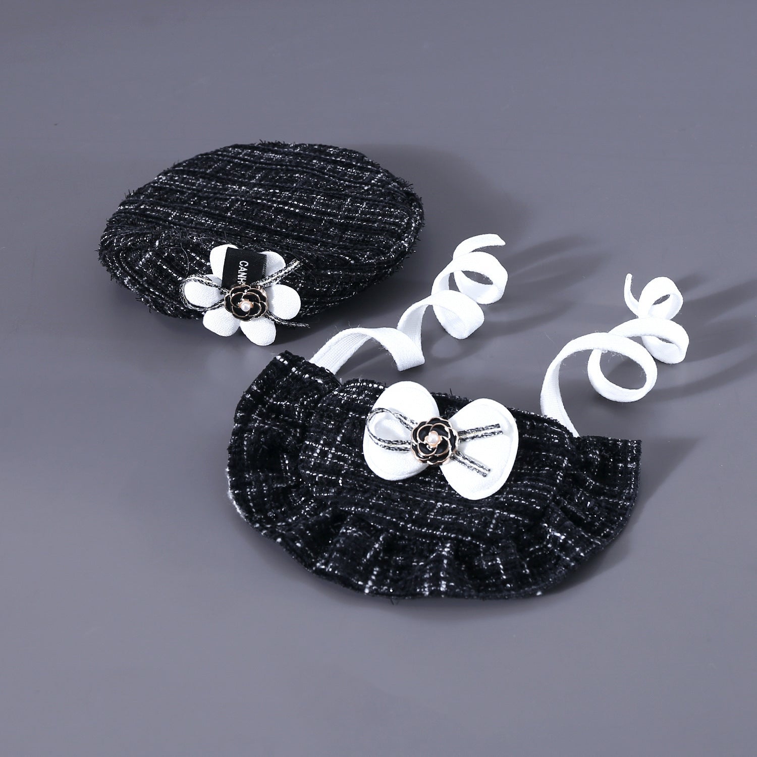 Flower Beret Hat Bow Lace Bib