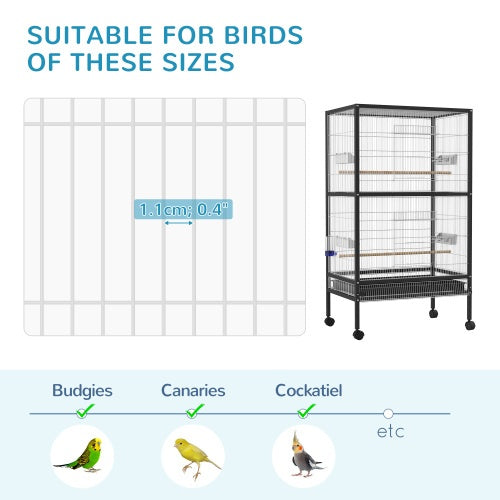 PawHut 54 Extra Large Portable Rolling Iron Aviary Flight Bird Cage And Accessories