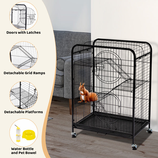 64x43X93cm Assembled Square Tube Iron Wire Black Cat And Dog Cage