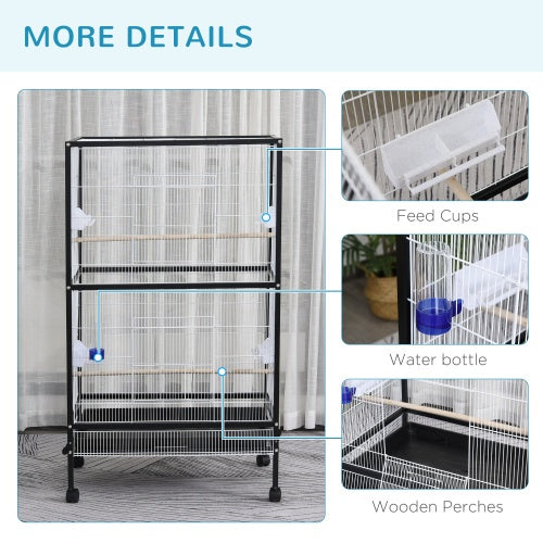 PawHut 54 Extra Large Portable Rolling Iron Aviary Flight Bird Cage And Accessories