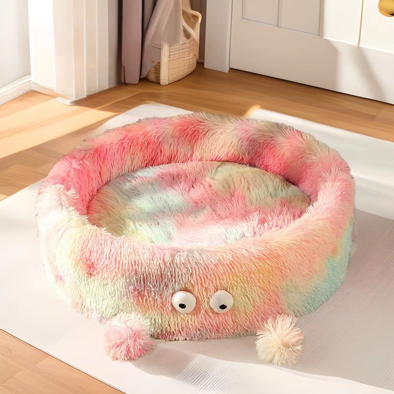 Winter Warm Cute Eye Small Monster Cat Bed Pet Cat Bed Round Nest Dog Bed Dog House Cat House Cat Teaser Pet  Pad