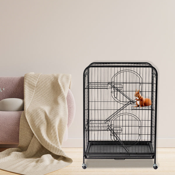 64x43X93cm Assembled Square Tube Iron Wire Black Cat And Dog Cage