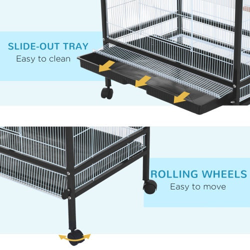 PawHut 54 Extra Large Portable Rolling Iron Aviary Flight Bird Cage And Accessories