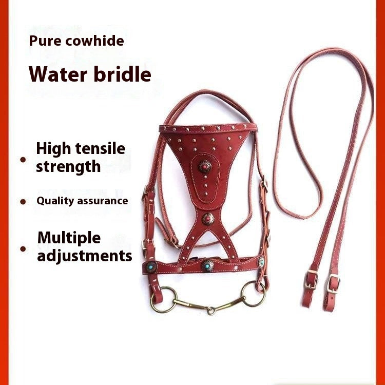 Horse Halter Pure Cowhide Equipment Dragon Cover Metal Buckle Elegant